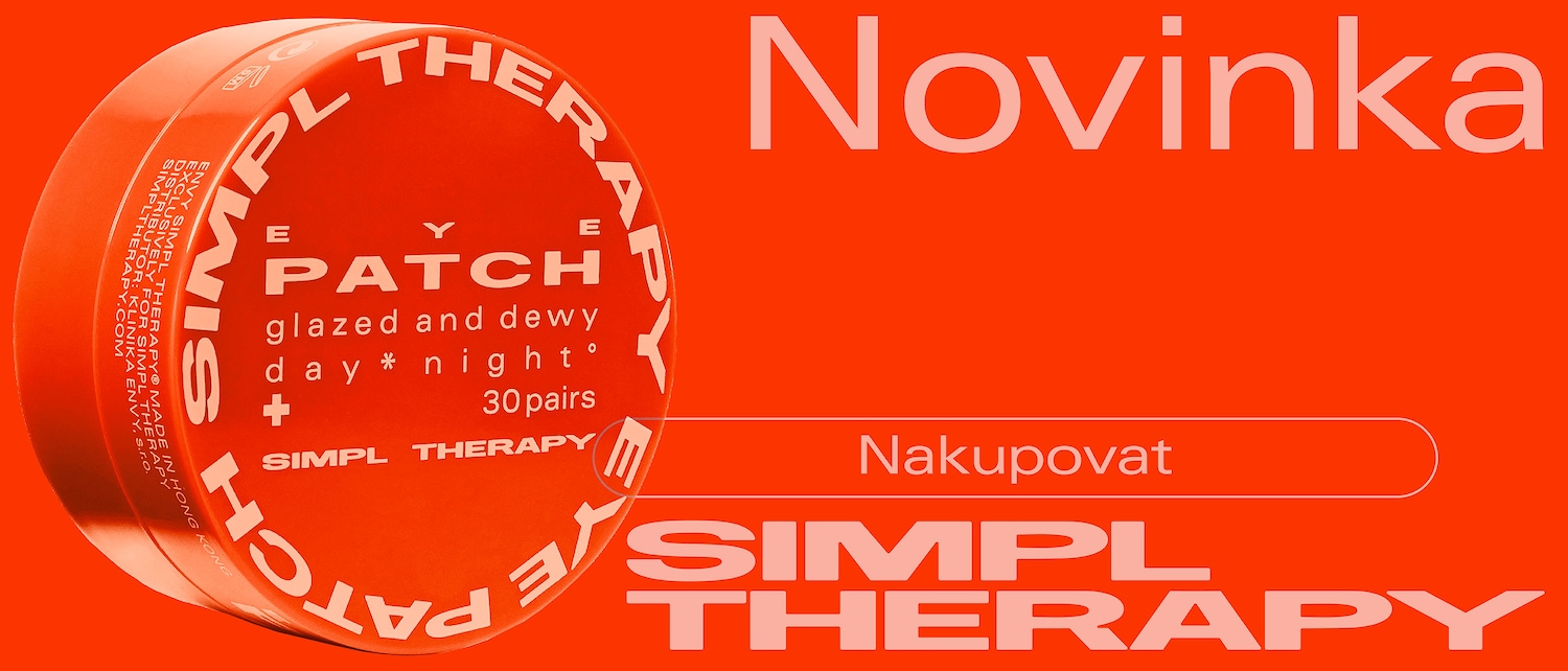 Oranžové balení očních náplastí Simpl Therapy slibuje projasněnou a hydratovanou pleť pro denní i noční použití, obsahuje 30 párů a láká k nákupu.
