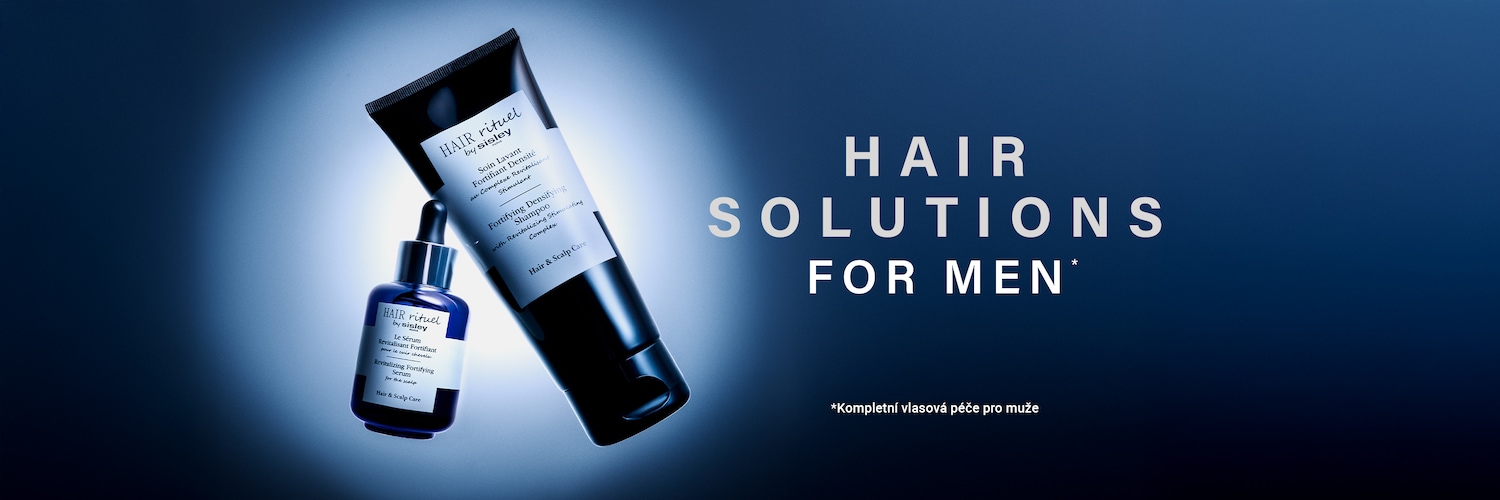 Řešení pro vlasy pro muže: Šampon a sérum Hair Rituel by Sisley pro posílení a revitalizaci vlasové pokožky.