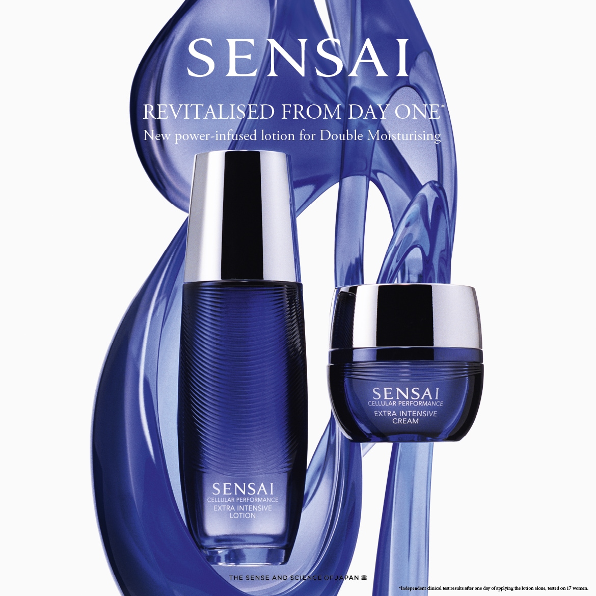 SENSAI Cellular Performance Extra Intensive Lotion a krém v modrém balení slibují revitalizaci pleti již od prvního dne díky nové receptuře pro dvojitou hydrataci.