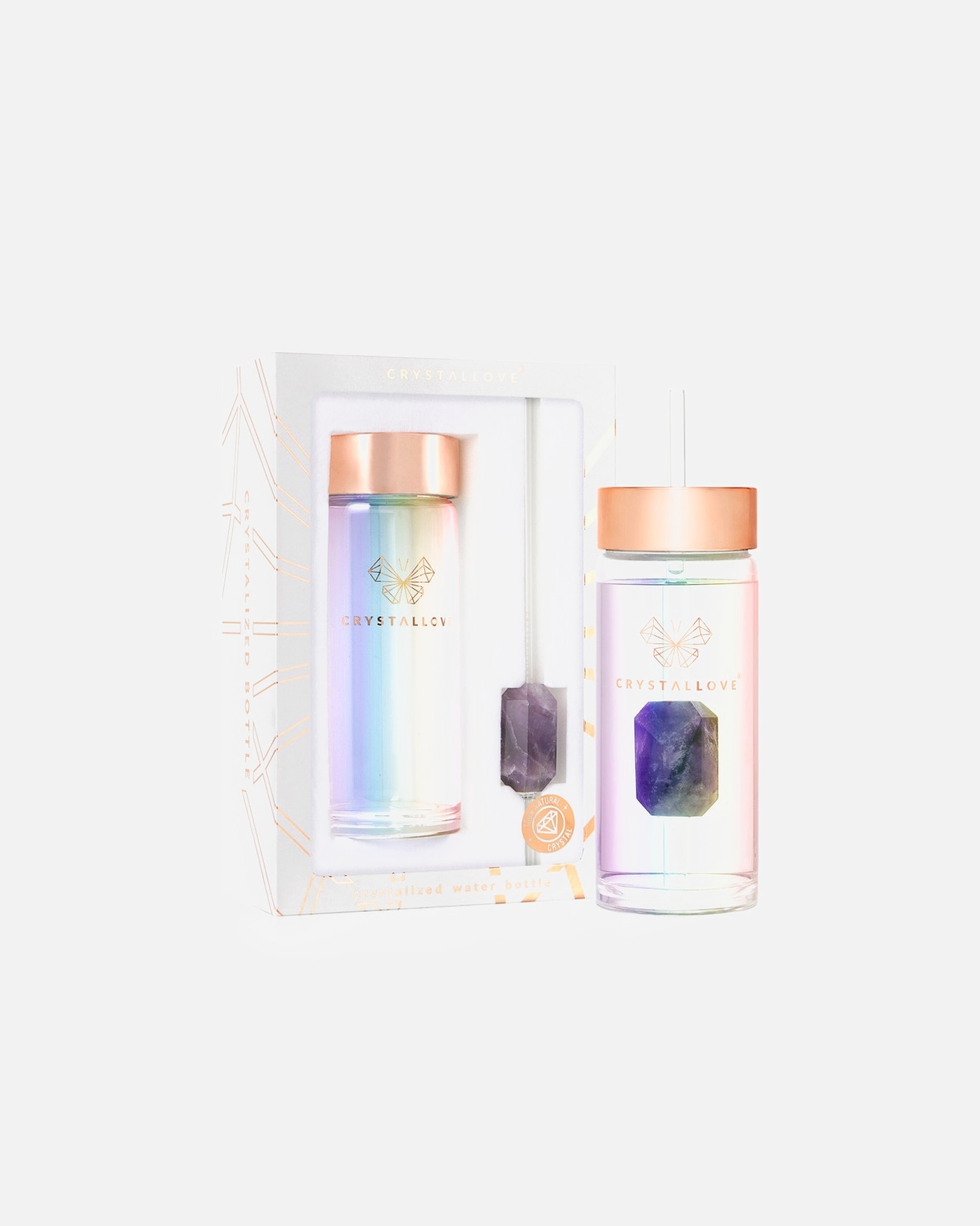 Láhev na pití po UnisexCrystallove#INNERBEAUTYLáhev na vodu se slámkou z ametystu - hologram1 kus