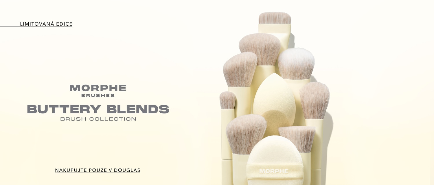 Sada štětců Morphe Buttery Blends v limitované edici s bílými štětinami a žlutými rukojeťmi, ideální pro dokonalé líčení. Nakupujte exkluzivně v Douglas!