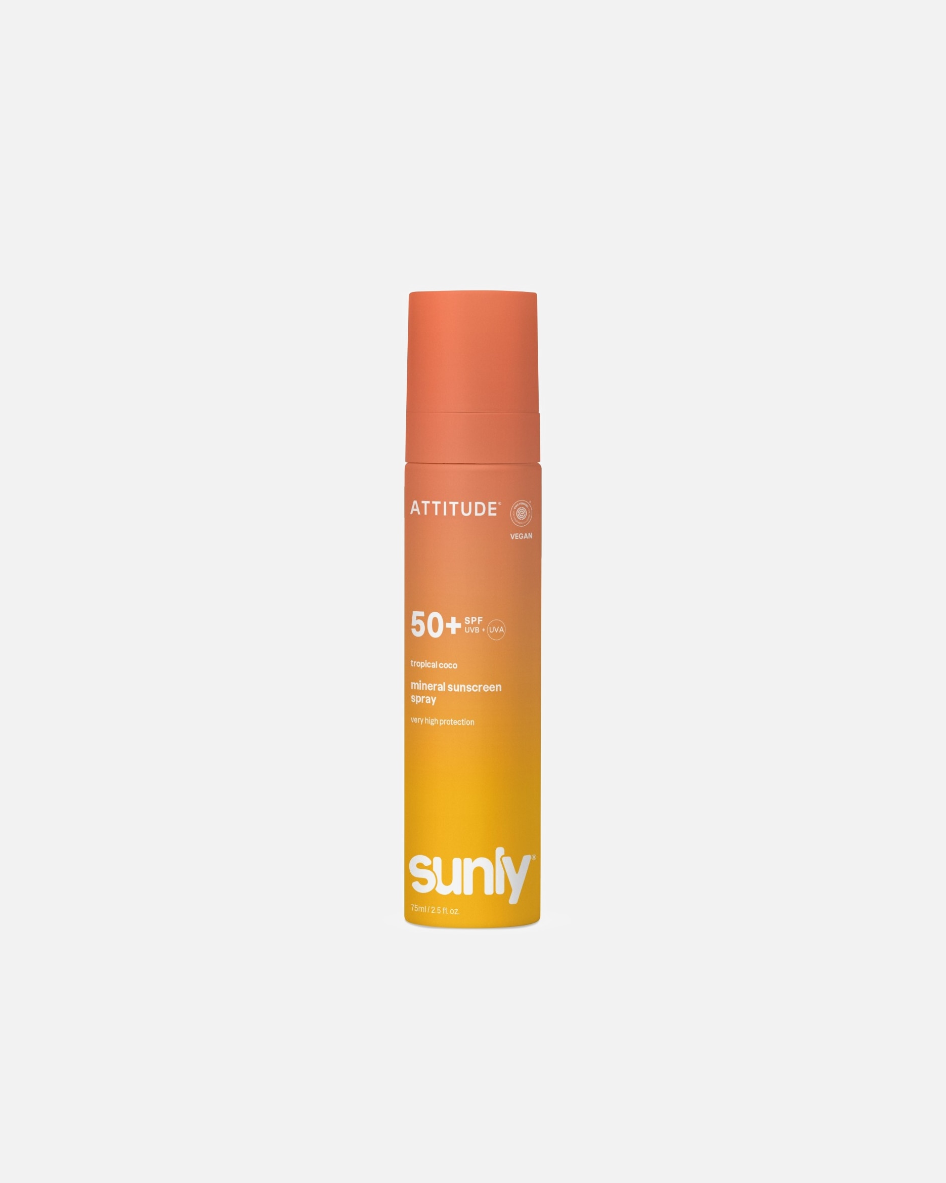 Sprej na opalování po UnisexAttitudeSunlyMinerální opalovací krém ve spreji SPF 50 s vůní tropického kokosu75 ml