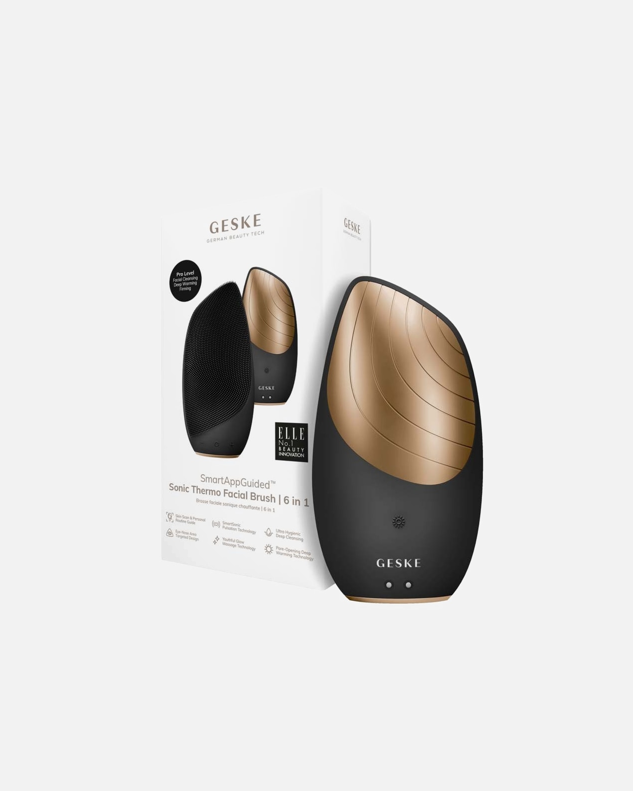 Elektrický masážní přístroj na obličej po UnisexGeske#INNERBEAUTYThermo Facial Brush 6 In 1BLACK-GOLD