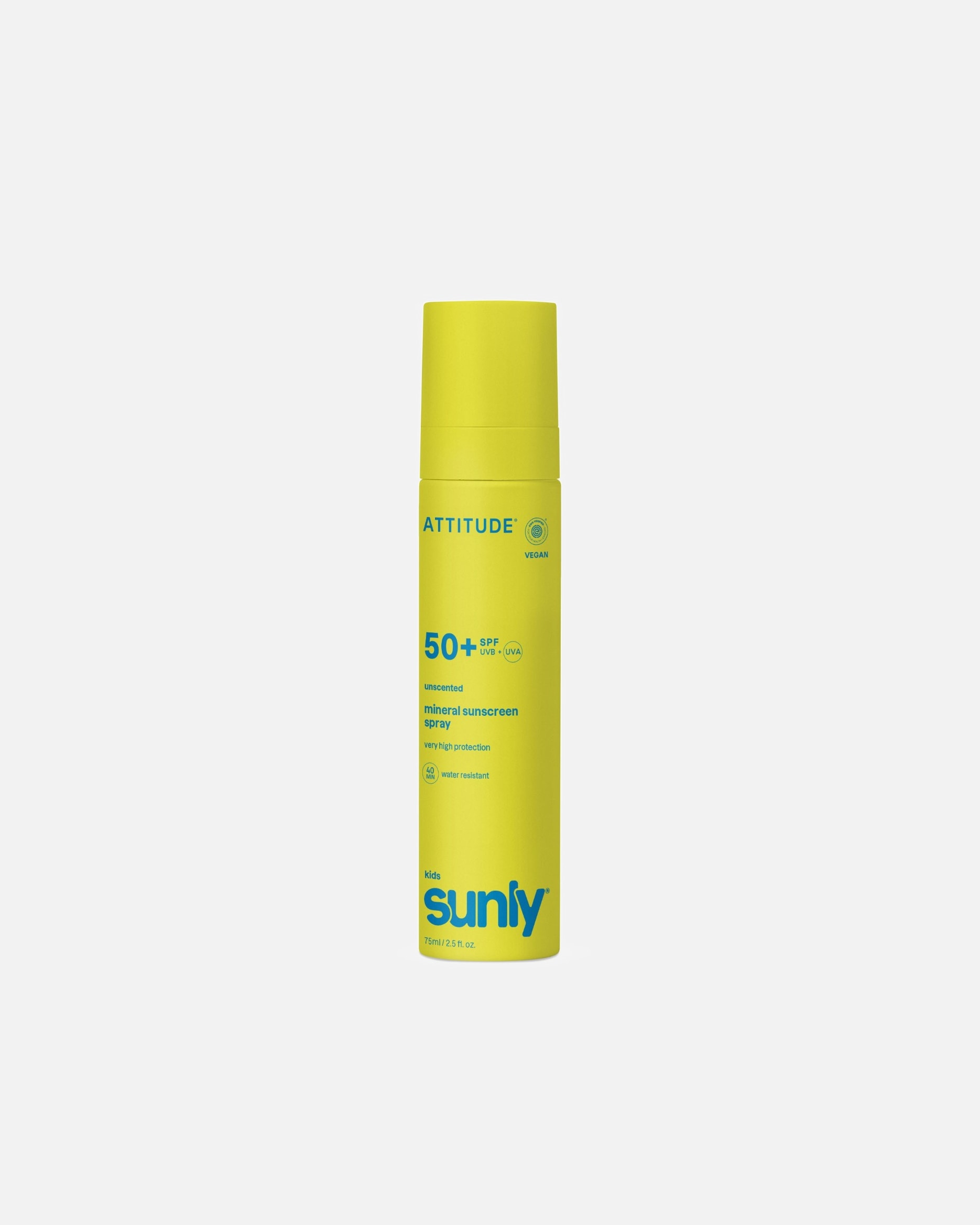 Sprej na opalování po UnisexAttitudeSunlyDětský minerální opalovací krém ve spreji SPF 50 bez vůně75 ml