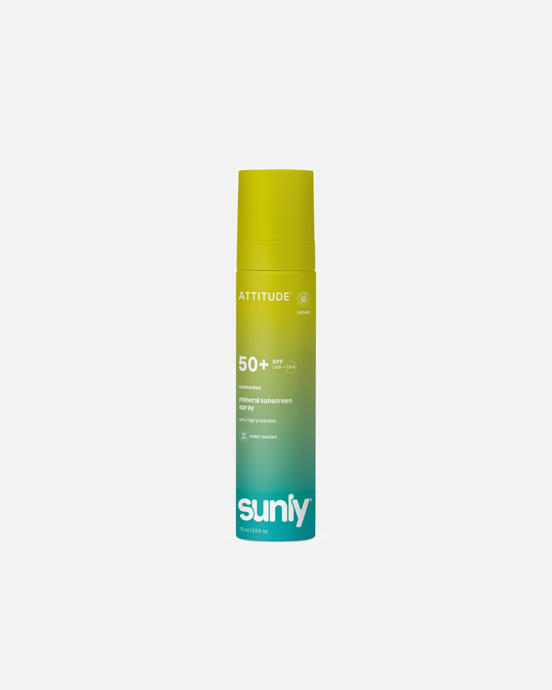 Sprej na opalování po UnisexAttitudeSunlyMinerální opalovací krém ve spreji SPF 50 bez vůně75 ml