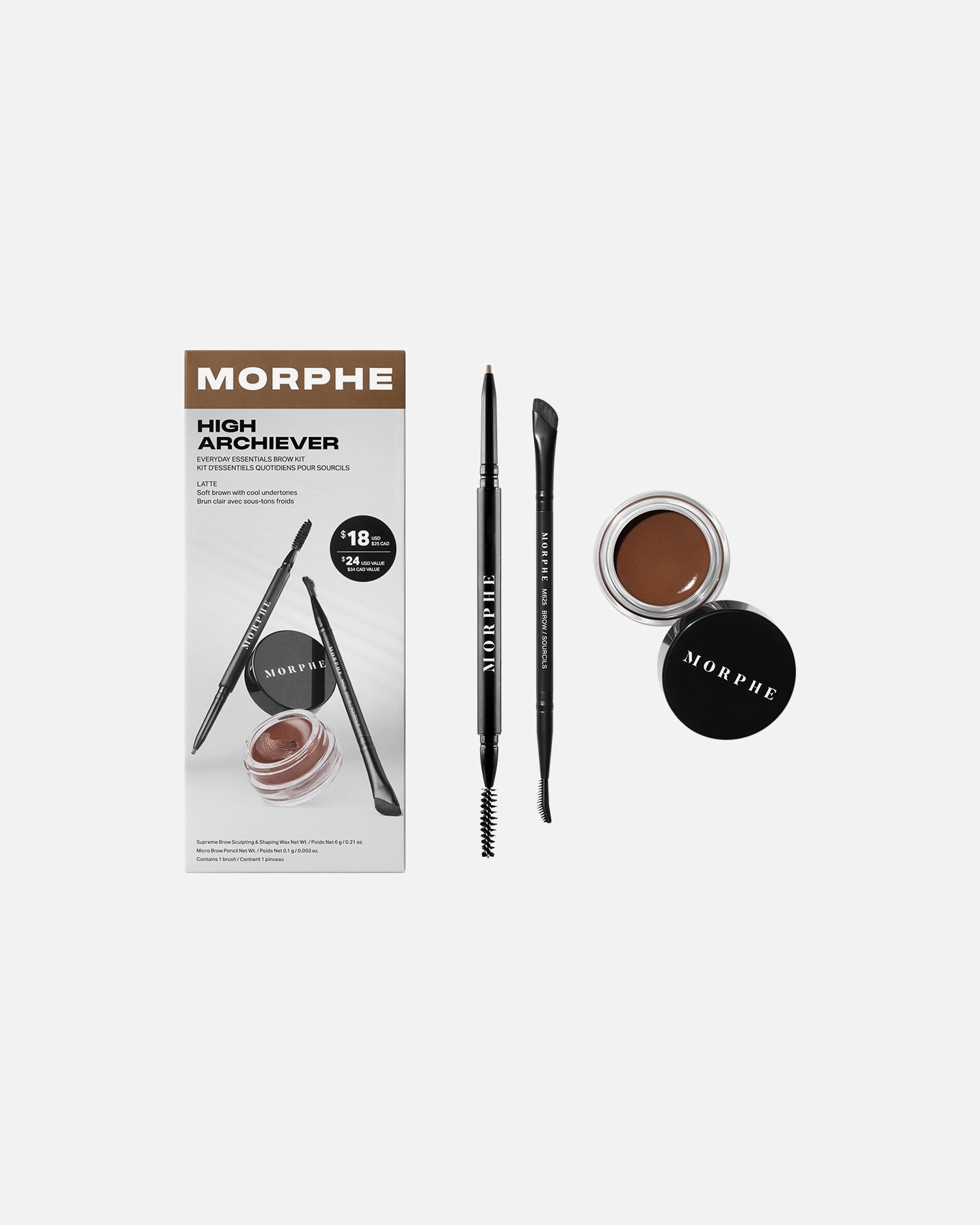 Sada na líčení obočí po UnisexMorphe#INNERBEAUTYHigh Archiever Everyday Essentials Brow KitLATTE
