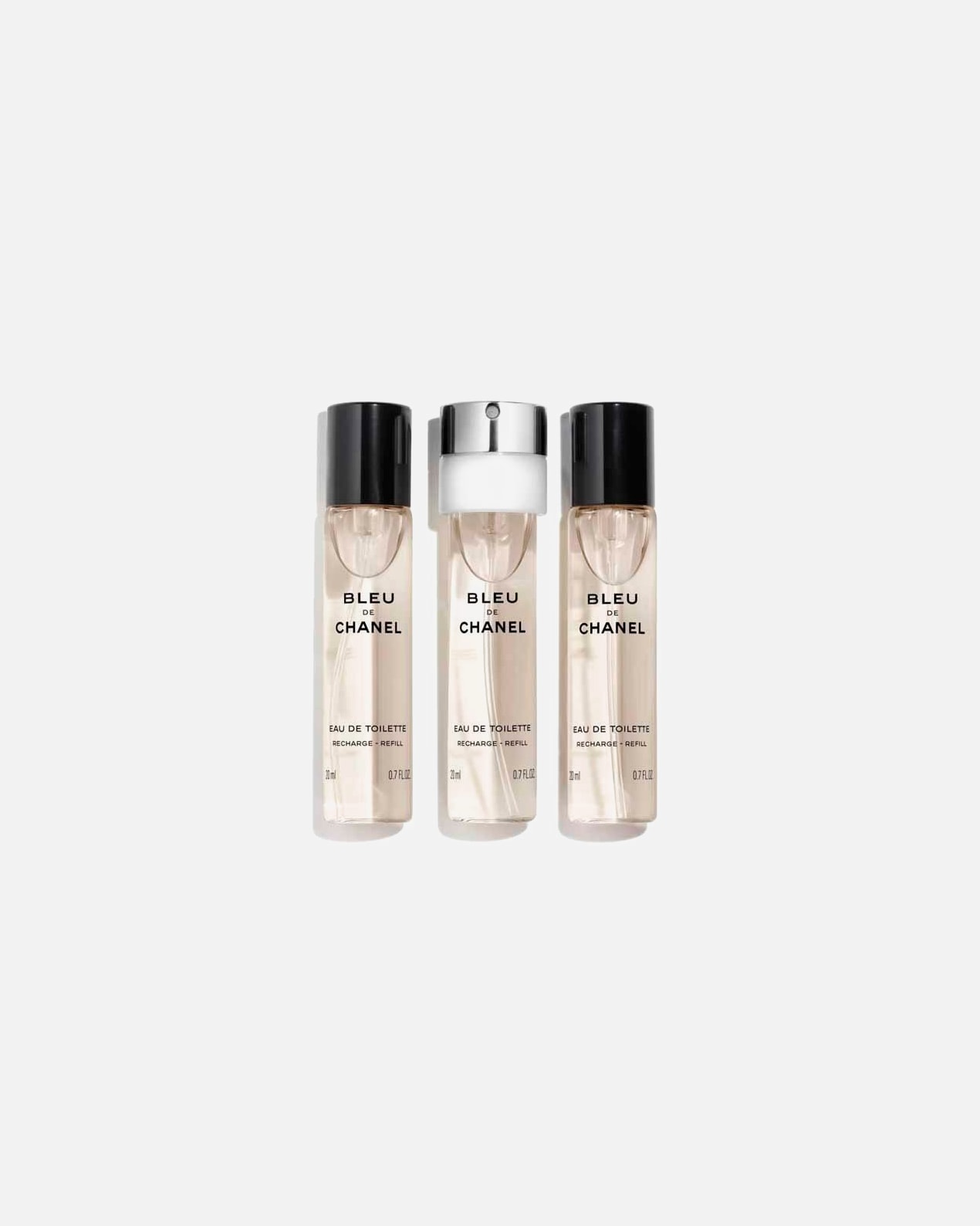 Toaletní voda po Pro mužeBLEU DE CHANELTOALETNÍ VODA V PLNITELNÉM CESTOVNÍM ROZPRAŠOVAČIEAU DE TOILETTE 3X20ML NÁPLŇ