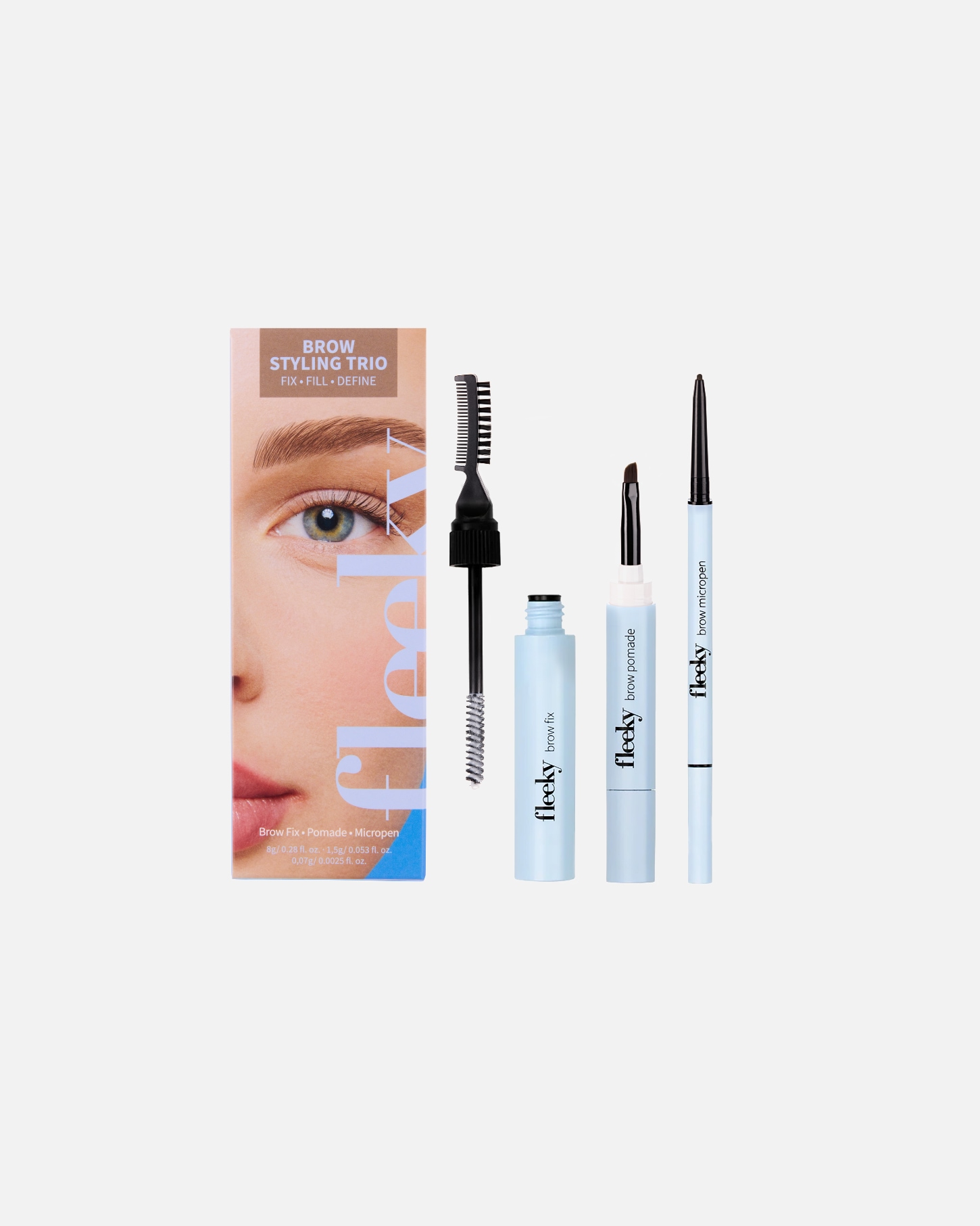 Sada na líčení obočí po UnisexFleeky#INNERBEAUTYBrow Set – 3-dílná sada na tvarování obočísvětle hnědá