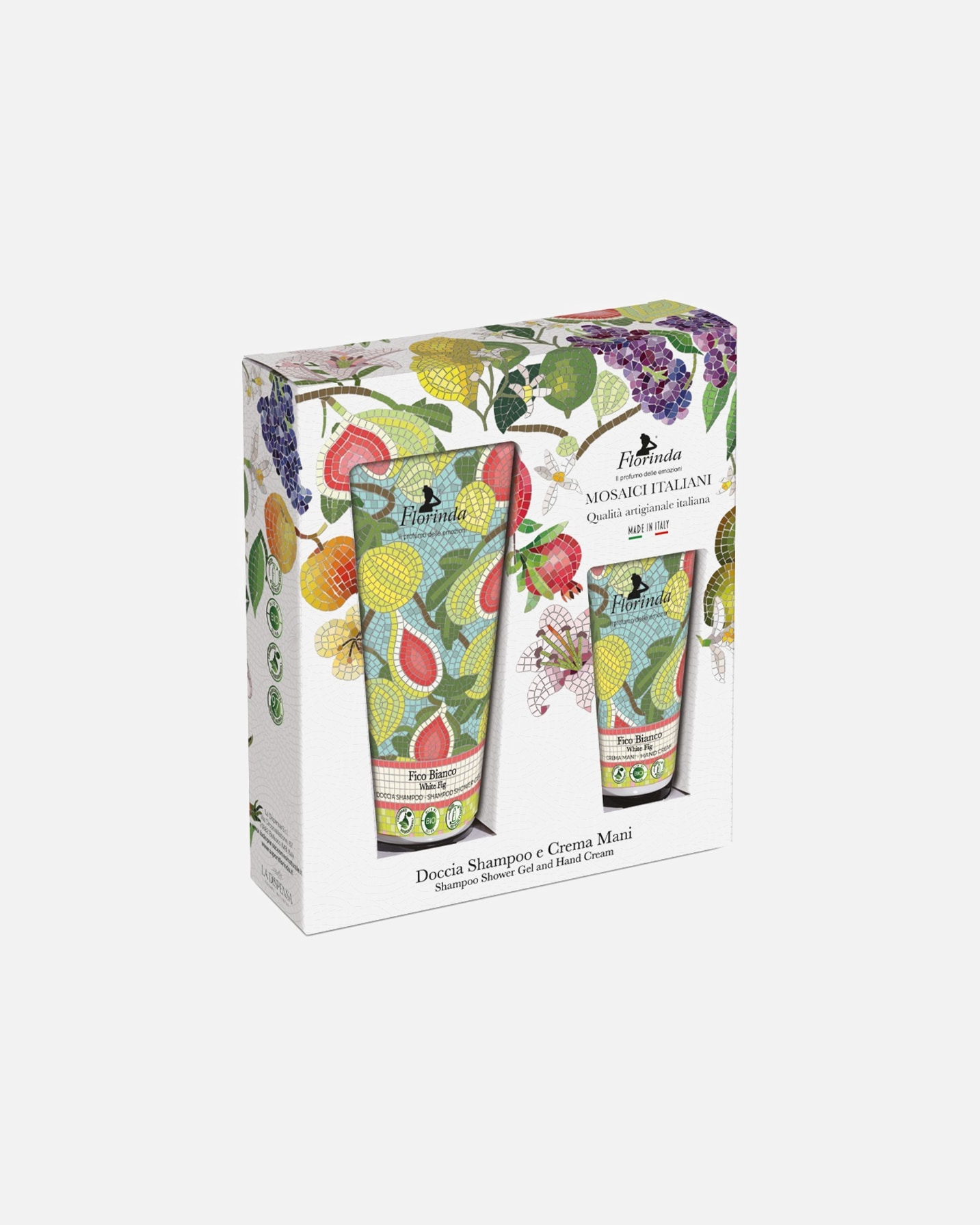 Sada tělové kosmetiky po Pro ženyFlorindaDefault Brand LineGift Box Mosaic - White Fig Shower gel 200 ml + Hand cream 75 ml